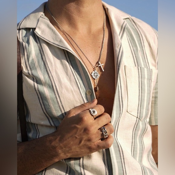 ZARA Cotton-Linen Striped Cuban Camp Collar (Blue/Off-White), Alex Costa style - Picture 6 of 7